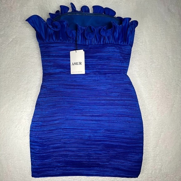 AMUR Cobalt Blue Strapless Pleated Cocktail Mini Dress Size 4 NWT $498 MSRP - Picture 7 of 14